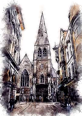 Glasgow Streets Watercolor