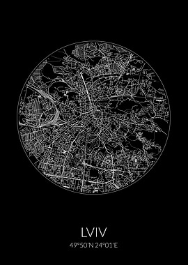Lviv City Map Black Lvov