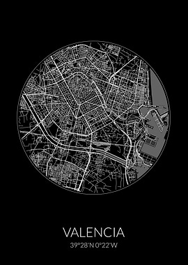 Valencia City Map Black