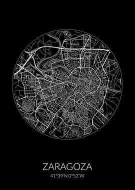 Zaragoza City Map Black