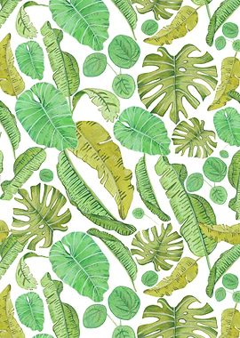 Green leaves watercolor