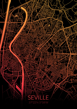 Seville Map Black Orange