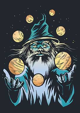 Wizard juggling planets