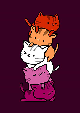 Kawaii Cat Pile Lesbian