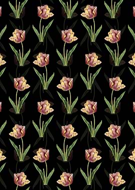 Black Floral Tulip Pattern