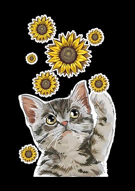 Cat catching Sunflowers