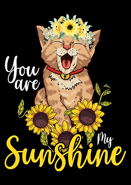 Cute Cat with Sunflowers