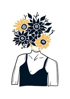 Sunflower floral girl head