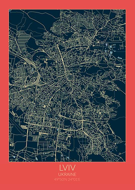 Lviv Map Red Blue Lvov