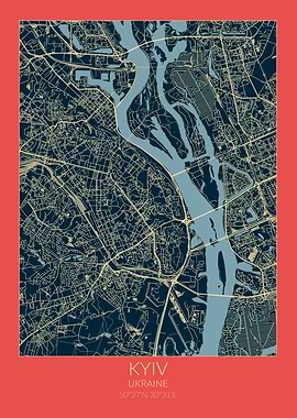 Kyiv Map Red Blue Kiev