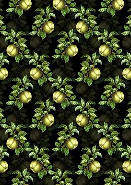 Black Floral Apple Pattern