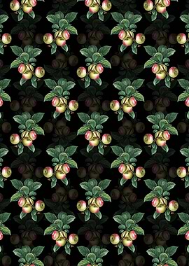 Black Floral Apple Pattern