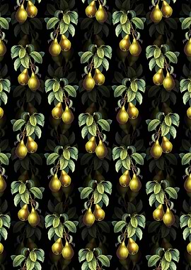 Black Floral Pear Pattern