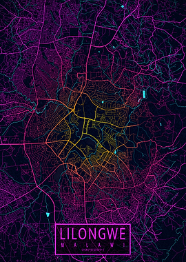 Lilongwe City Map Neon