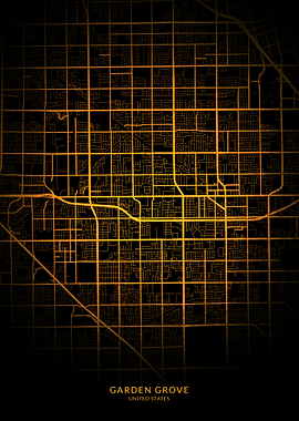 Garden Grove City Map Gold