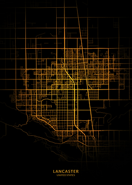 Lancaster City Map Gold
