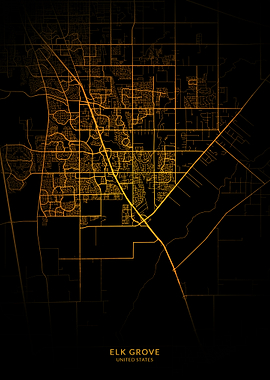 Elk Grove City Map Gold