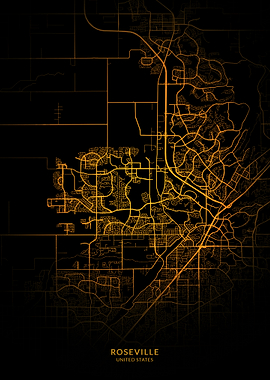 Roseville City Map Gold
