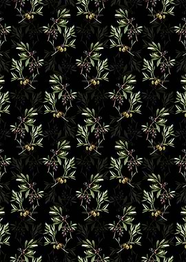 Black Floral Olive Pattern