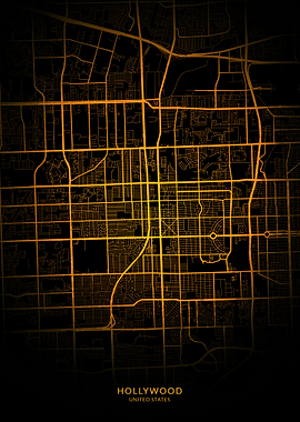 Hollywood City Map Gold