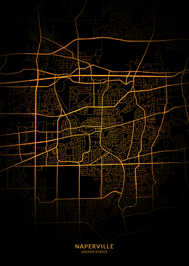 Naperville City Map Gold