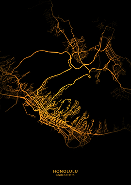 Honolulu City Map Gold