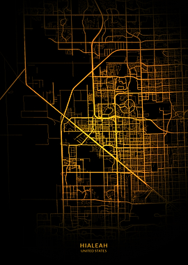 Hialeah City Map Gold