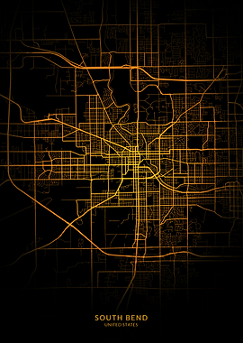 South Bend City Map Gold