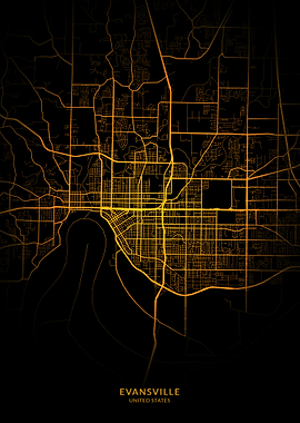 Evansville City Map Gold