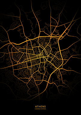 Athens City Map Gold