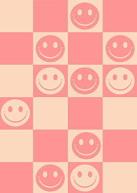 Peach Gingham Smiley Retro
