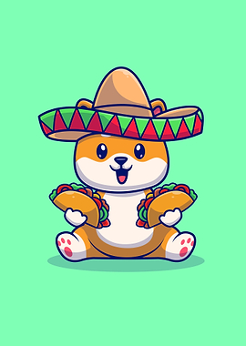 shiba inu dog eating tacos