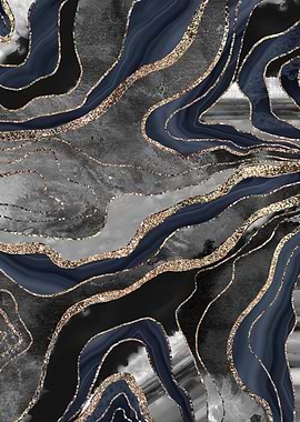 Navy Blue Black Marble 1