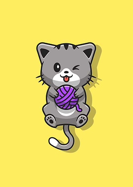 Cute cat playing yarn ball