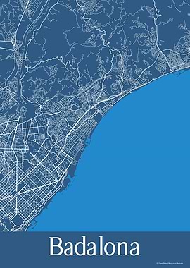 Badalona Spain Blue Map