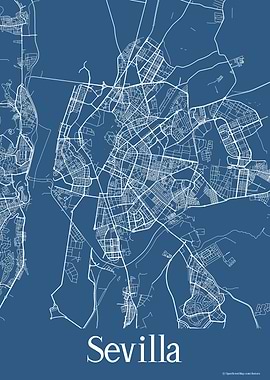 Sevilla Spain Blue Map