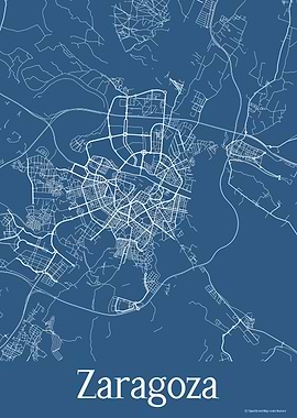 Zaragoza Spain Blue Map