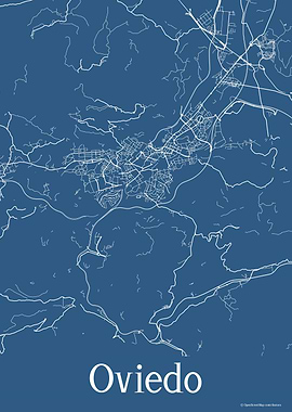 Oviedo Spain Blue Map