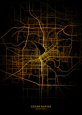 Cedar Rapids City Map Gold