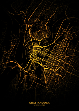 Chattanooga City Map Gold