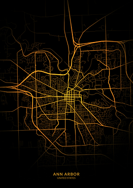 Ann Arbor City Map Gold