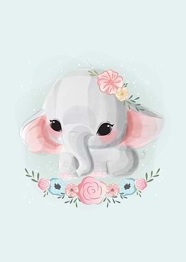 Cute Elephant In Flowers