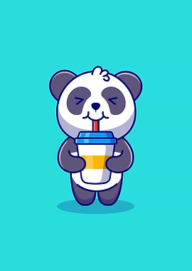 Cute panda drink coffee