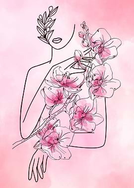 Woman with Pink Flowers