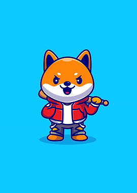 shiba inu dog holding