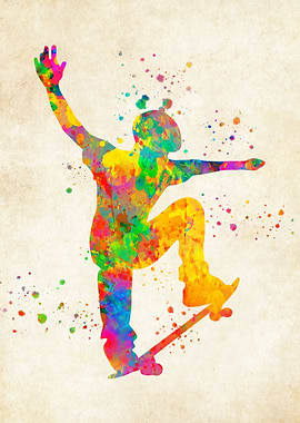Skateboarder watercolor