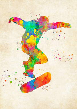 Skateboarder watercolor
