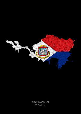 SINT MAARTEN FLAG MAP LINE