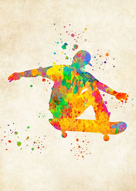 Skateboarder watercolor
