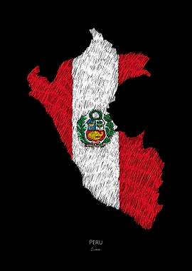 PERU FLAG MAP LINE ART